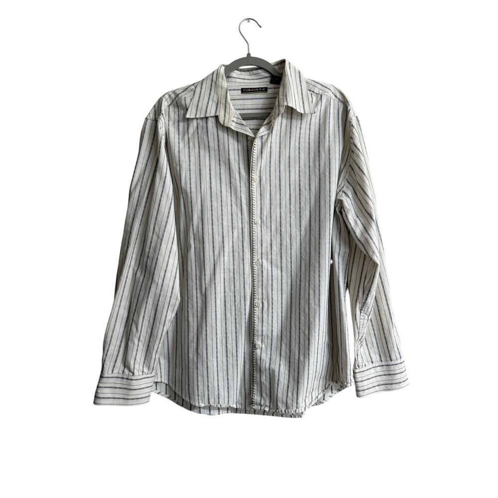 Cubavera Men's Shirt Size XL cream Striped Long Sleeve Cotton Button Up